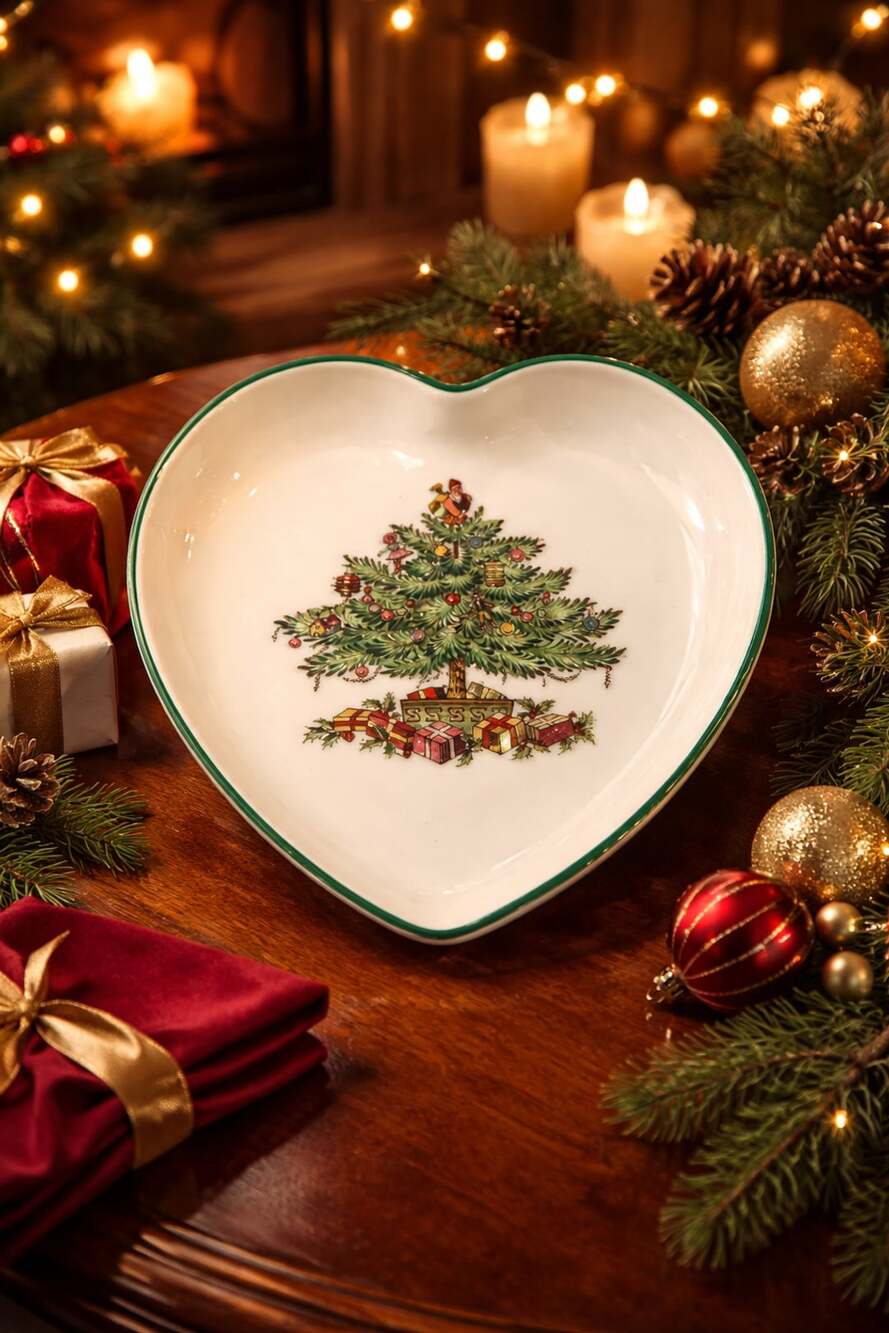 Spode Christmas Tree Heart Trinket Dish England S3324 S 4 Inch